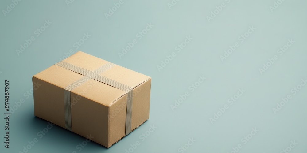 Fototapeta premium Simple cardboard box on a pastel background, ideal for shipping or storage concepts in modern design and marketing.