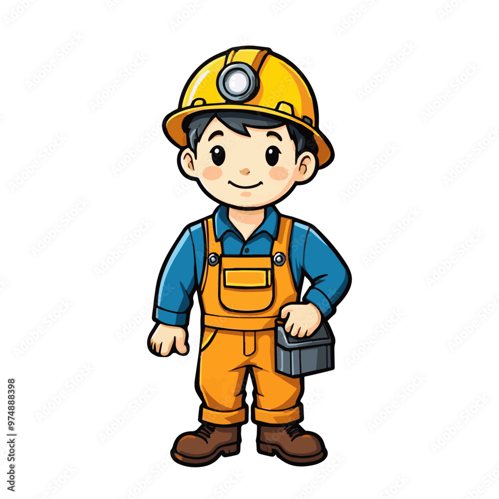Cute little mine worker in professional uniform, cartoon character isolated on white Cute little mine worker in professional uniform, cartoon character isolated on white