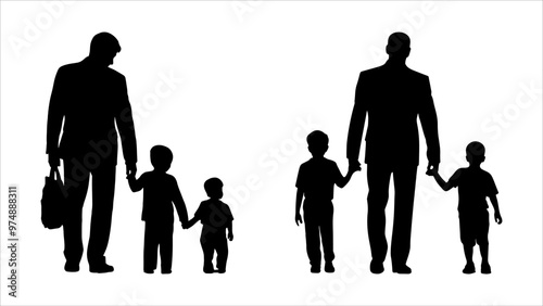 Man and his son silhuette on white background