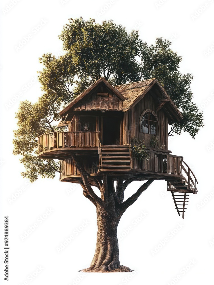 Treehouse isolate on white background, elevated structure, Treehouse isolate on white background, elevated structure,
