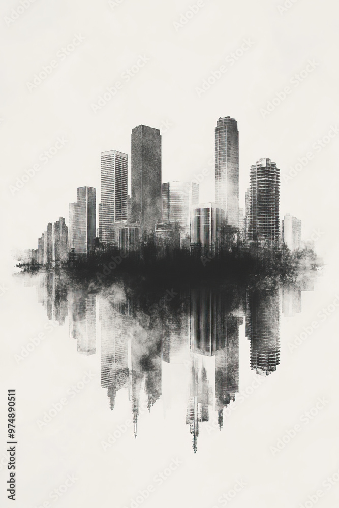 Obraz premium Torrance, California, black and white pen pencil hand-drawn effect portrait drawing illustration for travel poster, card, wallpaper, backdrop or banner. Modern, clear, artistic and simple