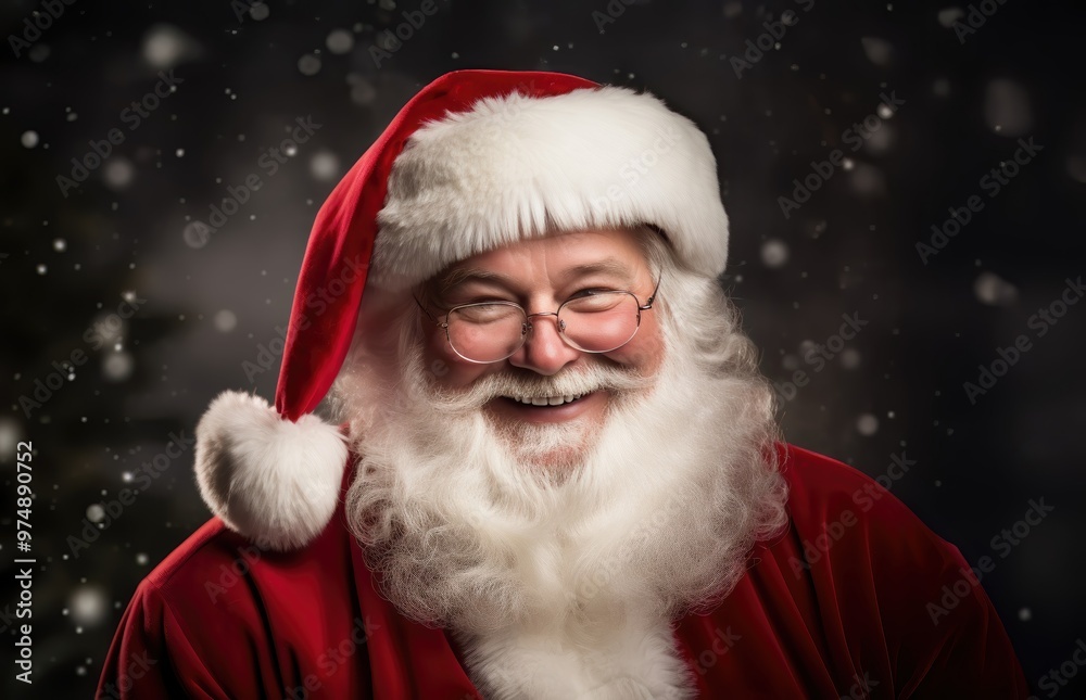 Portrait of smiling Santa Claus looking at camera against christmas background Portrait of smiling Santa Claus looking at camera against christmas background