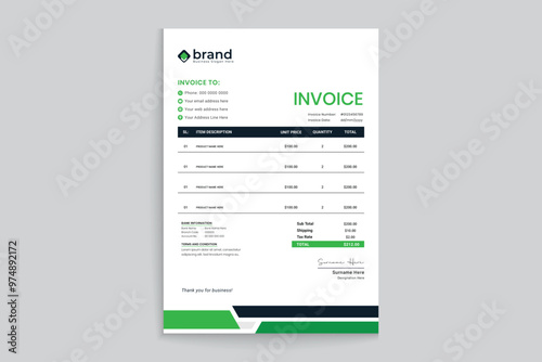 Corporate green color invoice design