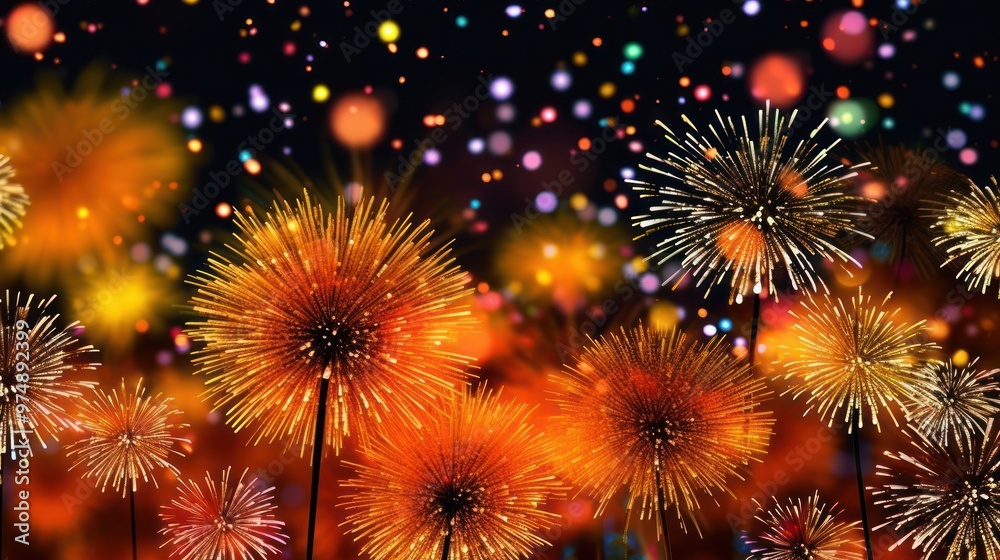 Golden Fireworks Display Against a Dark Night Sky Golden Fireworks Display Against a Dark Night Sky