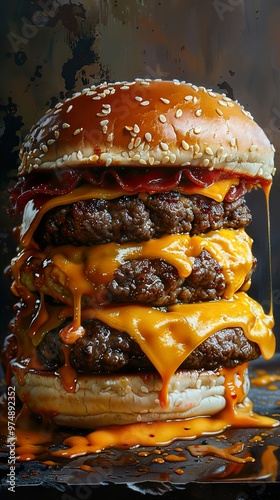 Juicy Cheeseburger with Melted Cheese and Ketchup photo