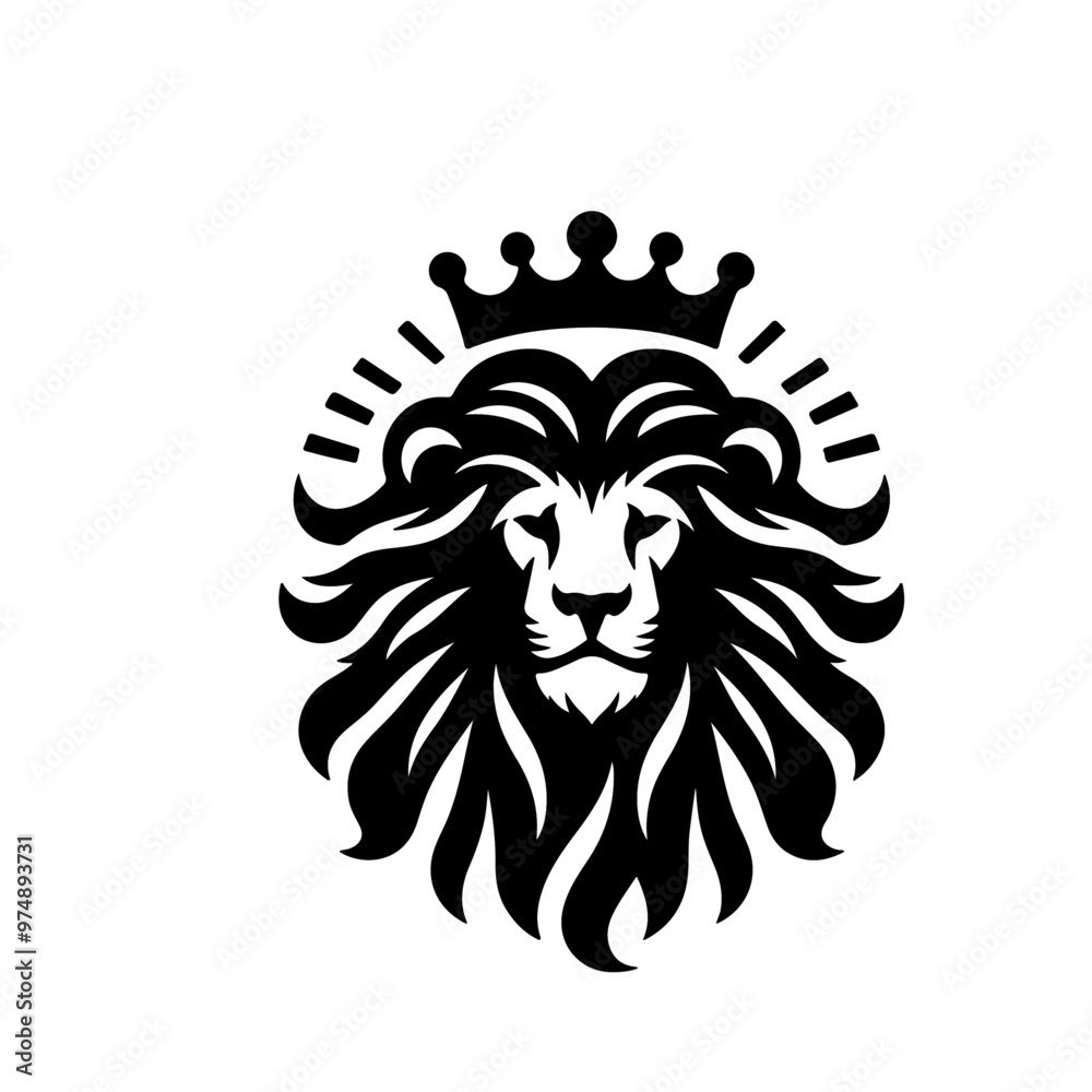 A lion head with crown silhouette vector with white background A lion head with crown silhouette vector with white background