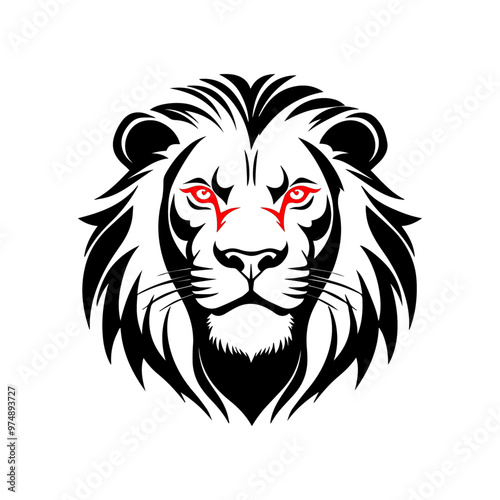 Lion face front view vector art image logo template, sticker and tattoo design on white background.