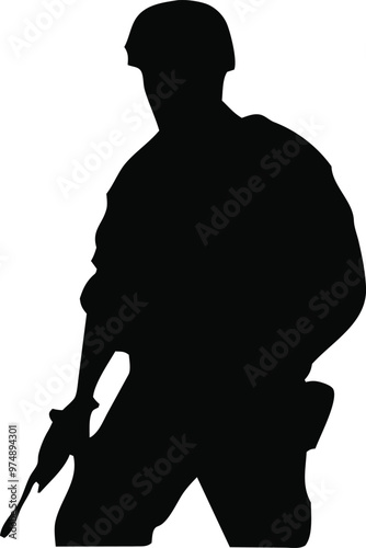 Troop Army soldiers with sniper rifle on duty vector. Warrior Legion Vector Black Icon Guardian Platoon Emblematic Armed Force. Military tropes. Security person