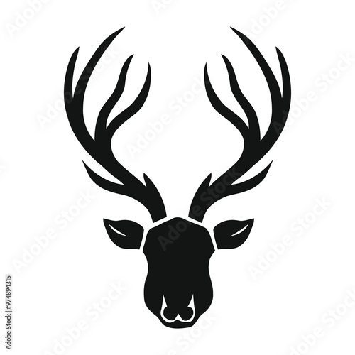 Black dear head silhouette style, vector illustration on white background, 
