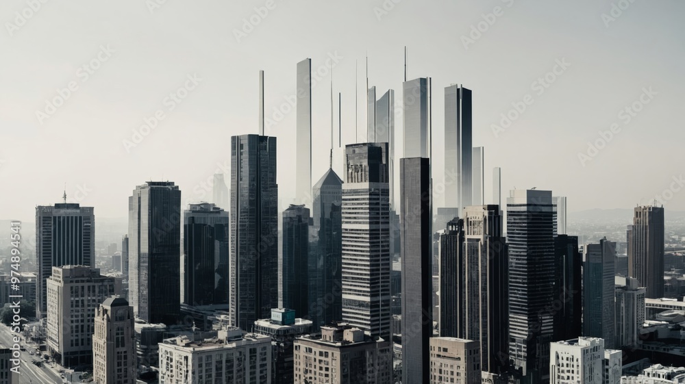Modern City Skyline Featuring Tall Skyscrapers in Urban Setting with Contemporary Architecture Modern City Skyline Featuring Tall Skyscrapers in Urban Setting with Contemporary Architecture