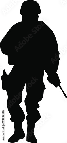 Troop Army soldiers with sniper rifle on duty vector. Warrior Legion Vector Black Icon Guardian Platoon Emblematic Armed Force. Military tropes. Security person