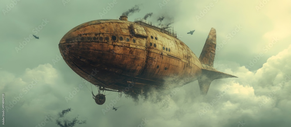 Fototapeta premium Surreal digital artwork featuring an imaginative airship design
