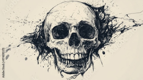 Surreal hand drawn skull design