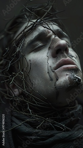 Surreal Portrait of a Man with Branches