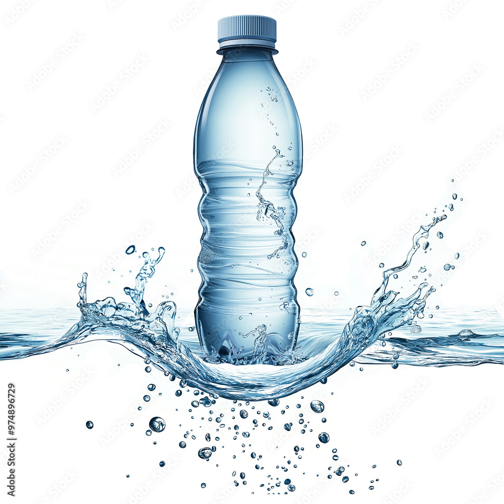 Plastic bottle splash in blue water realistic vector illustration Plastic bottle splash in blue water realistic vector illustration