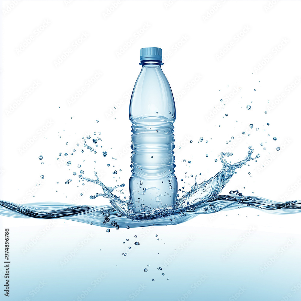 Plastic bottle splash in blue water realistic vector illustration Plastic bottle splash in blue water realistic vector illustration