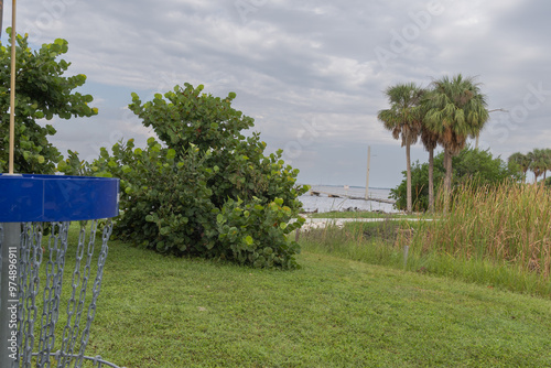 Picnic Island Park City of Tampa Bay Florida USA. A recreation vacation location in Florida that is beachfront and allows dogs to play in the sand. A beautiful mid morning in September 2024 photo