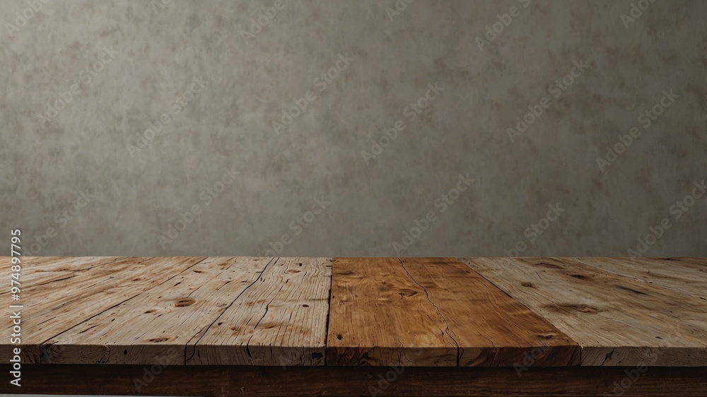 Worn wooden table extending left to right, with a white background Worn wooden table extending left to right, with a white background