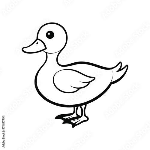 a cute Duck, vector silhouette illustration, isolated white background,