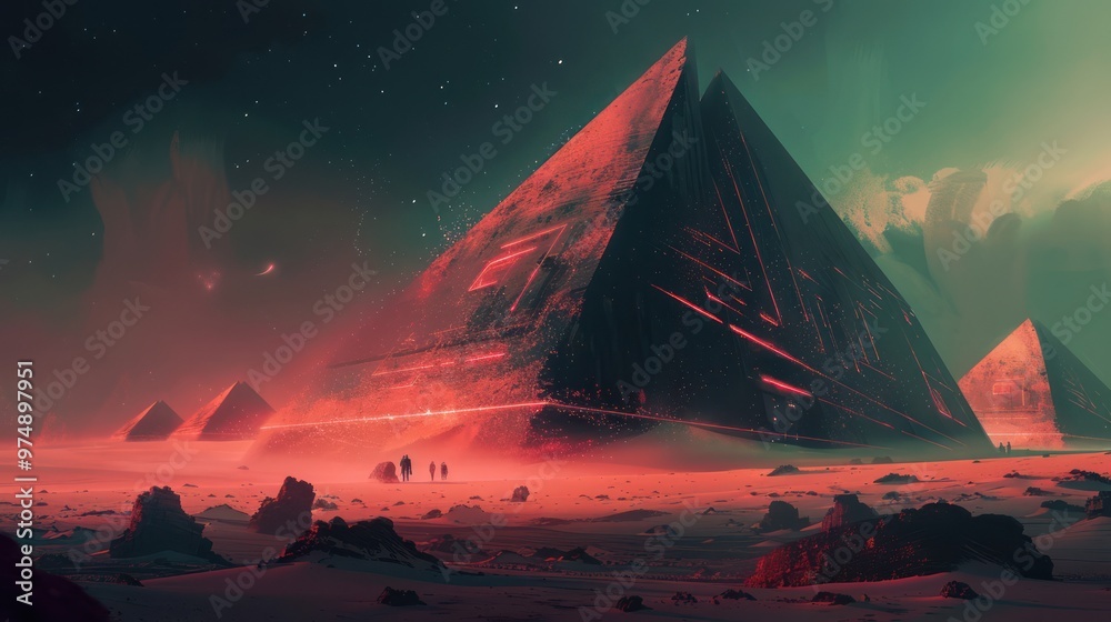 Fototapeta premium Ancient Pyramids under a Starry Sky