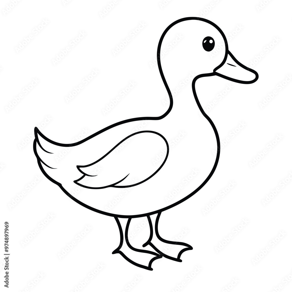 a cute Duck, vector silhouette illustration, isolated white background,