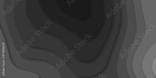 Abstract wave carve diamond topography line circle creative 3d papercut dark black backdrop background vector. Luxury black wave and empty space for texture art design.