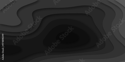 Abstract wave carve diamond topography line circle creative 3d papercut dark black backdrop background vector. Luxury black wave and empty space for texture art design.