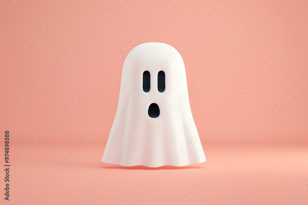 Cute white ghost on pastel pink background, Halloween 3D background Cute white ghost on pastel pink background, Halloween 3D background