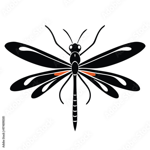 A dragonfly, vector silhouette illustration, isolated white background,