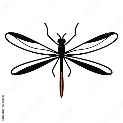 A dragonfly, vector silhouette illustration, isolated white background,