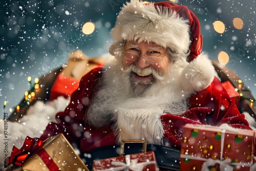 retrato de santa claus, papa noel con regalos