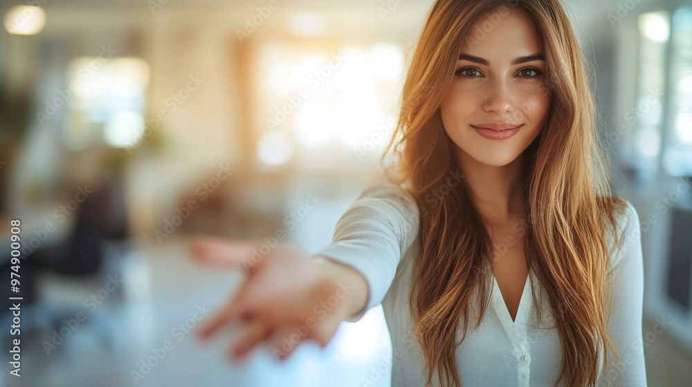 A professional HR recruiter reaches out with an inviting handshake, symbolizing new opportunities, trust, and a welcoming work environment. The background is blurred, emphasizing the gesture of connec A professional HR recruiter reaches out with an inviting handshake, symbolizing new opportunities, trust, and a welcoming work environment. The background is blurred, emphasizing the gesture of connec