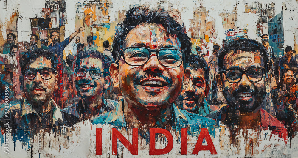 Graffiti image of Indian youth on a colorful backwall of city streets with the Indian written on it, Concept of promoting India and Indian youth with modern art Graffiti image of Indian youth on a colorful backwall of city streets with the Indian written on it, Concept of promoting India and Indian youth with modern art