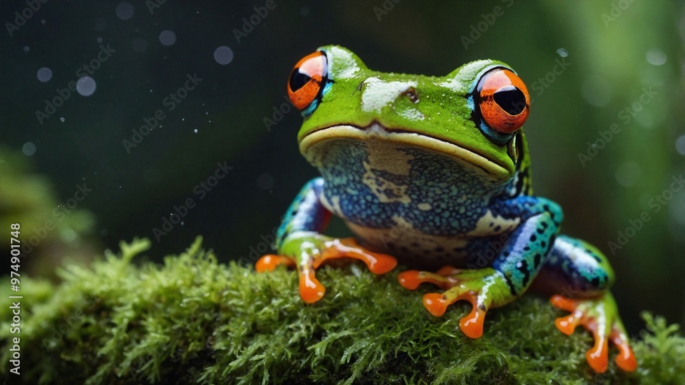 Lebensechte Tierfotografie: Detaillierte Nahaufnahme eines tropischen Baumfrosches Lebensechte Tierfotografie: Detaillierte Nahaufnahme eines tropischen Baumfrosches