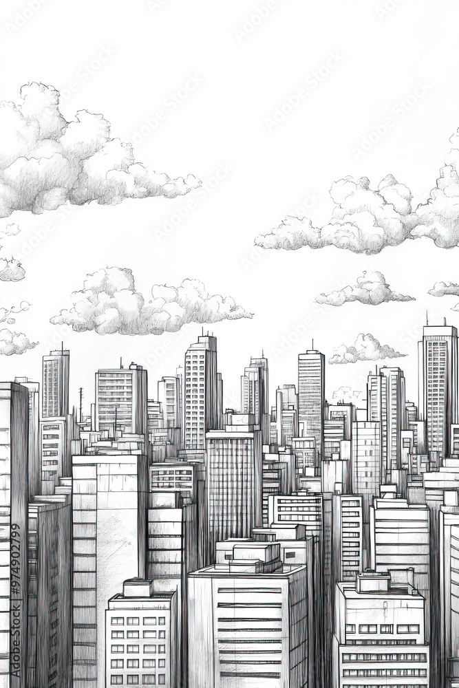 Fototapeta premium Vitria, Brazil, black and white pen pencil hand-drawn effect portrait drawing illustration for travel poster, card, wallpaper, backdrop or banner. Modern, clear, artistic and simple