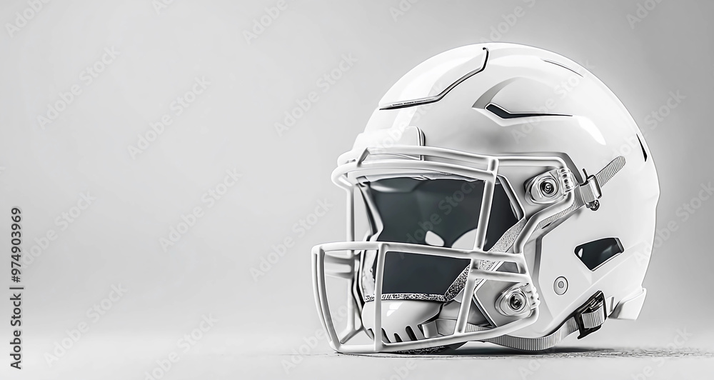 Fototapeta premium Concept of promoting American Football with a blank helmet isolated on a white background with text space for copy