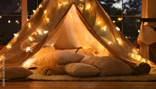 String Lights Woven Through a Blanket Fort