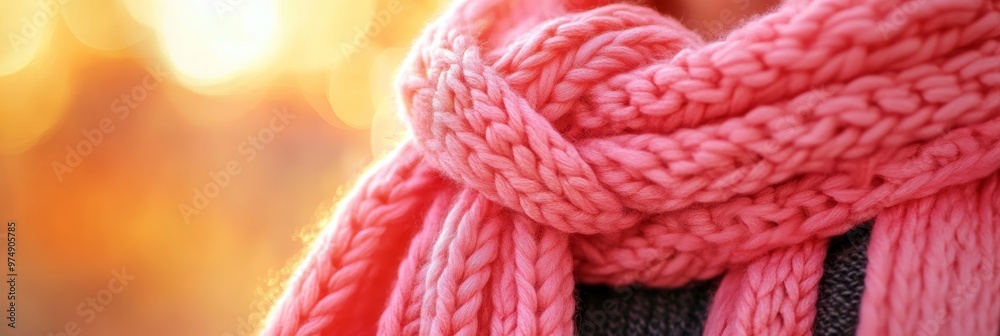 A close-up shot of a soft pink knit scarf, showcasing its texture and warmth. Perfect for winter fashion, cozy vibes, and a touch of elegance.