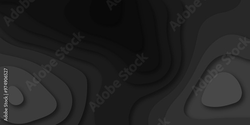 Abstract wave carve diamond topography line circle creative 3d papercut dark black backdrop background vector. Luxury black wave and empty space for texture art design.