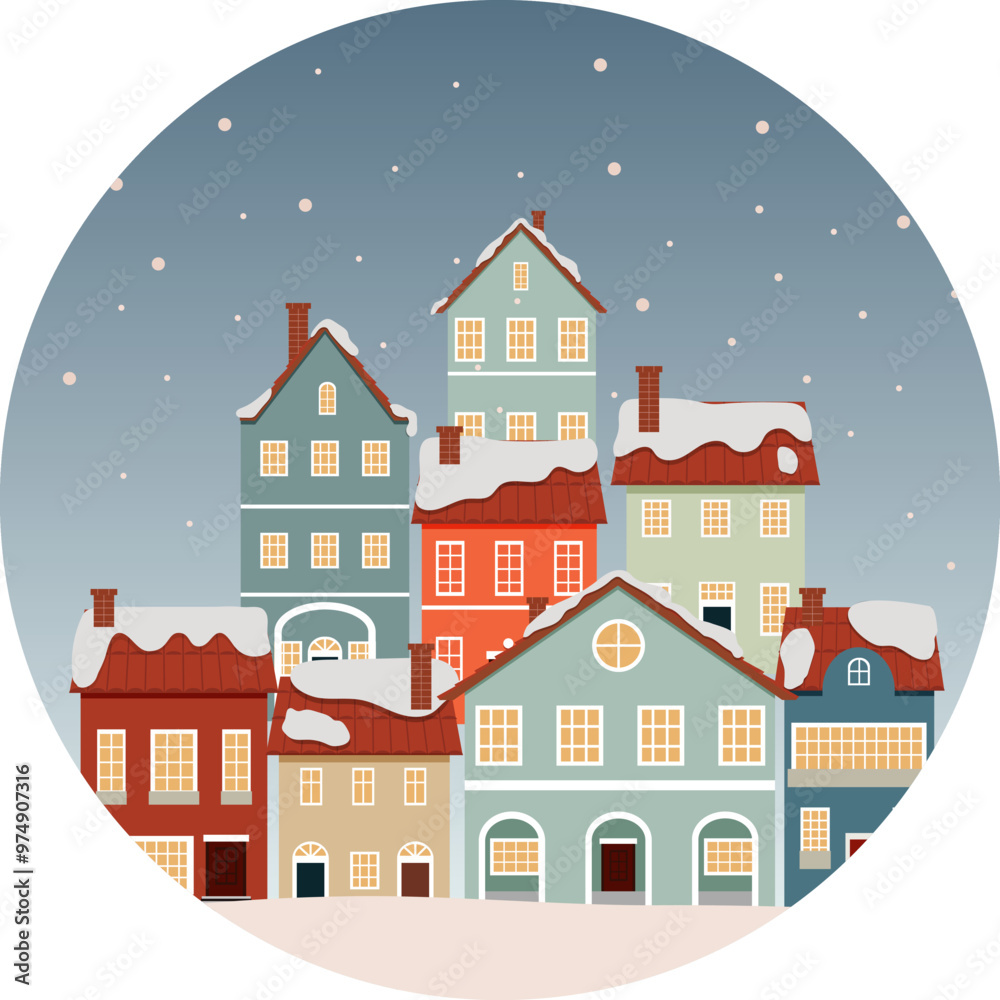 Naklejka premium Winter landscape in flat style. The Christmas landscape. Vector illustration. 