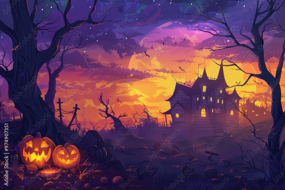 Spooky Halloween Night with Haunted House and Full Moon.. Spooky Halloween Night with Haunted House and Full Moon..
