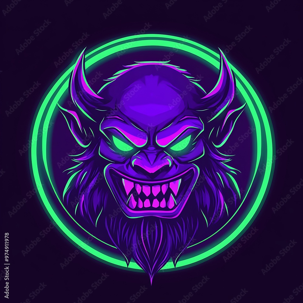 Neon Demon with Horns and Sharp Teeth Neon Demon with Horns and Sharp Teeth