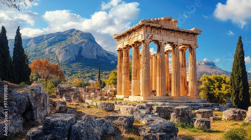 Temple of hephaestus standing tall in ancient agora, athens greece photo