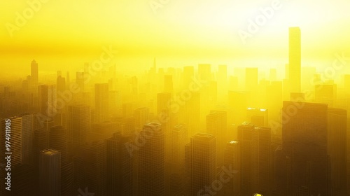 Yellow monochrome cityscape at dawn, peaceful and quiet, photo