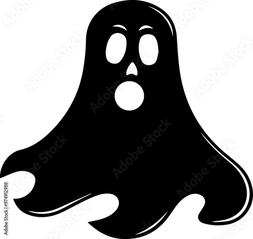 Cute Ghost Boo Vector Icon with Black Silhouette for Halloween Themed Projects and Decorations, , Png, Svg, Transparent Background