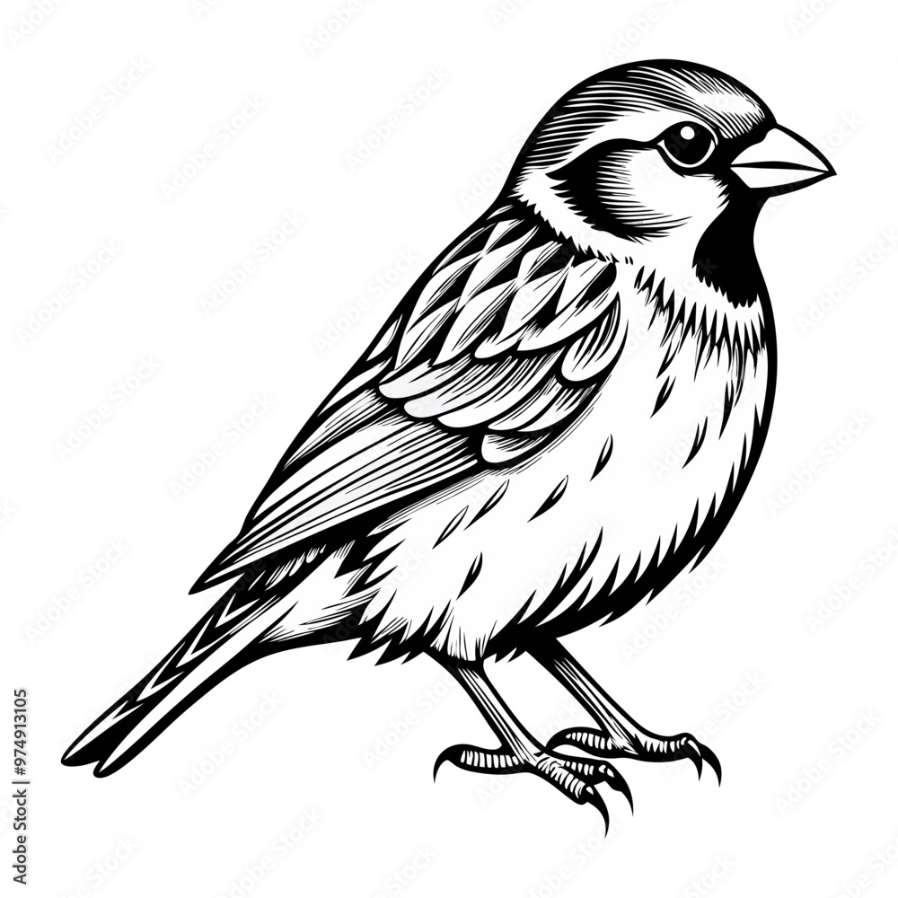 Fototapeta premium Sparrow line art vector, silhouette ,line cut , black and white line draw