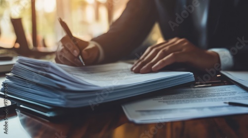 Lawyer Reviewing Business Contracts. AI generated illustration