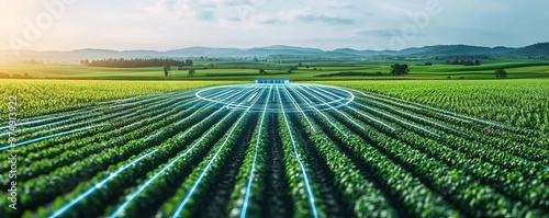 AI smart farming, holographic crop diagnostics, futuristic rural landscape