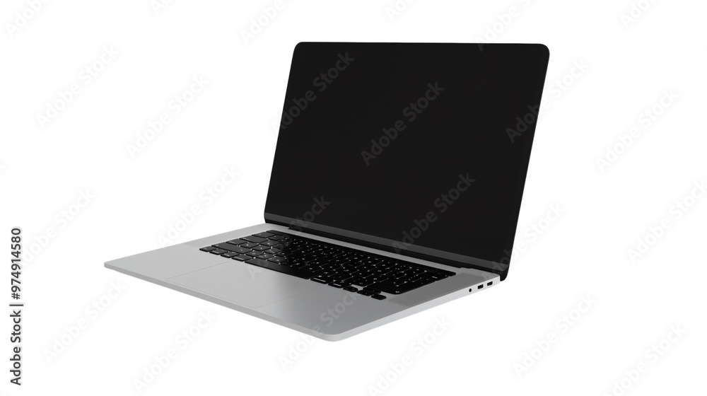 A laptop isolated on a transparent background, showcasing its sleek and modern design. A laptop isolated on a transparent background, showcasing its sleek and modern design.
