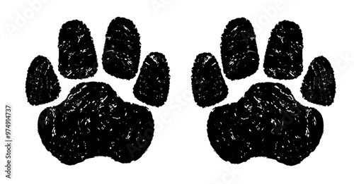 Animal paw print animal paw print drawn in ink . Dog or cat footprint in grunge style. Emblem of a pet store or veterinary clinic. Vector illustration